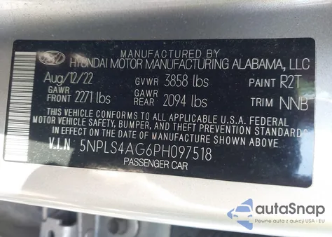2023 Hyundai Elantra Sel z USA, uszkodzony, nr VIN 5NPLS4AG6PH097518